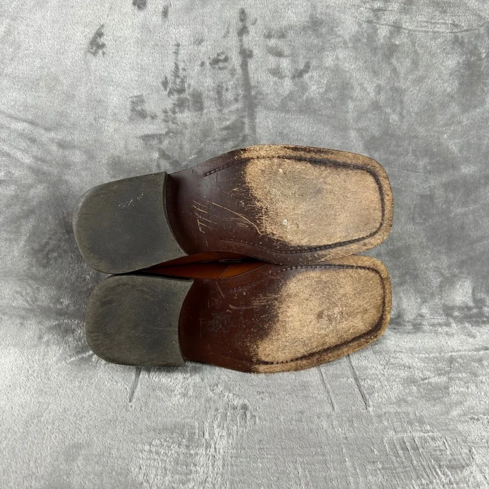 Kenneth Cole New York Mens Leather Loafers Cognac Brown Square Toe Size 11
